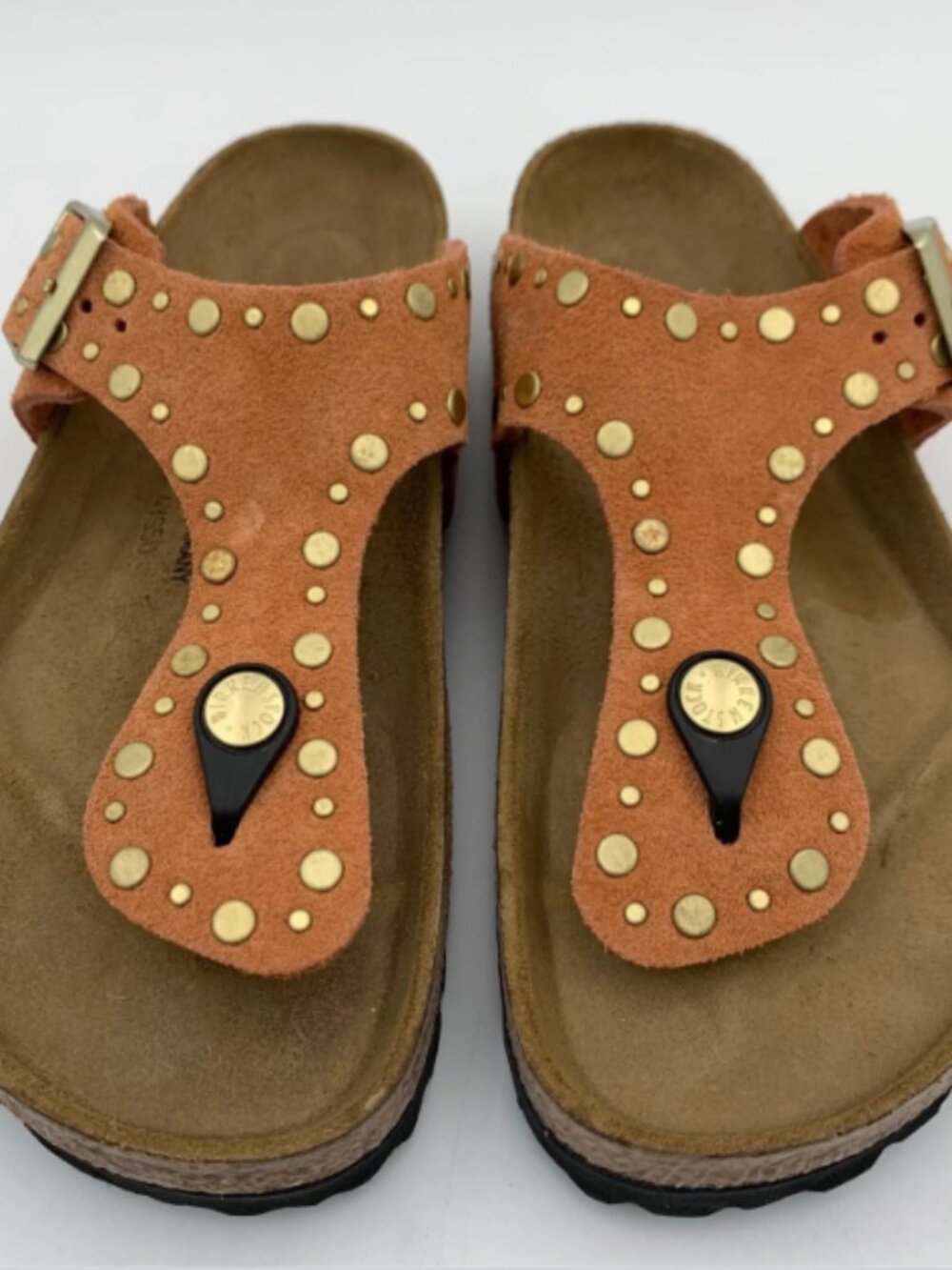 Birkenstock Gizeh Rivet Dark Rust Suede Leather Regular Width Sandals